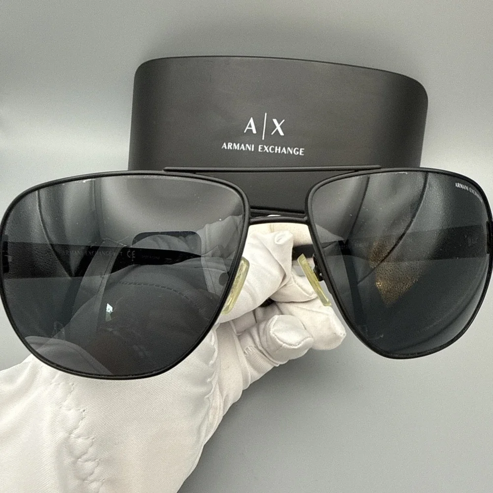 Armani Exchange AC 2012S Rectangular Metal Men's Sunglasses-Satin Black-w/case